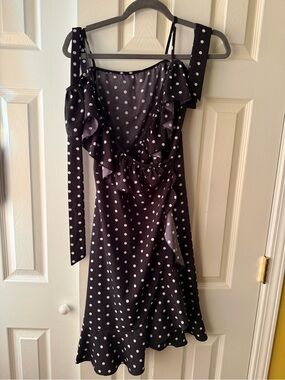 SHEIN Black Polka Dot Ruffle Tie-Shoulder Mini Dress